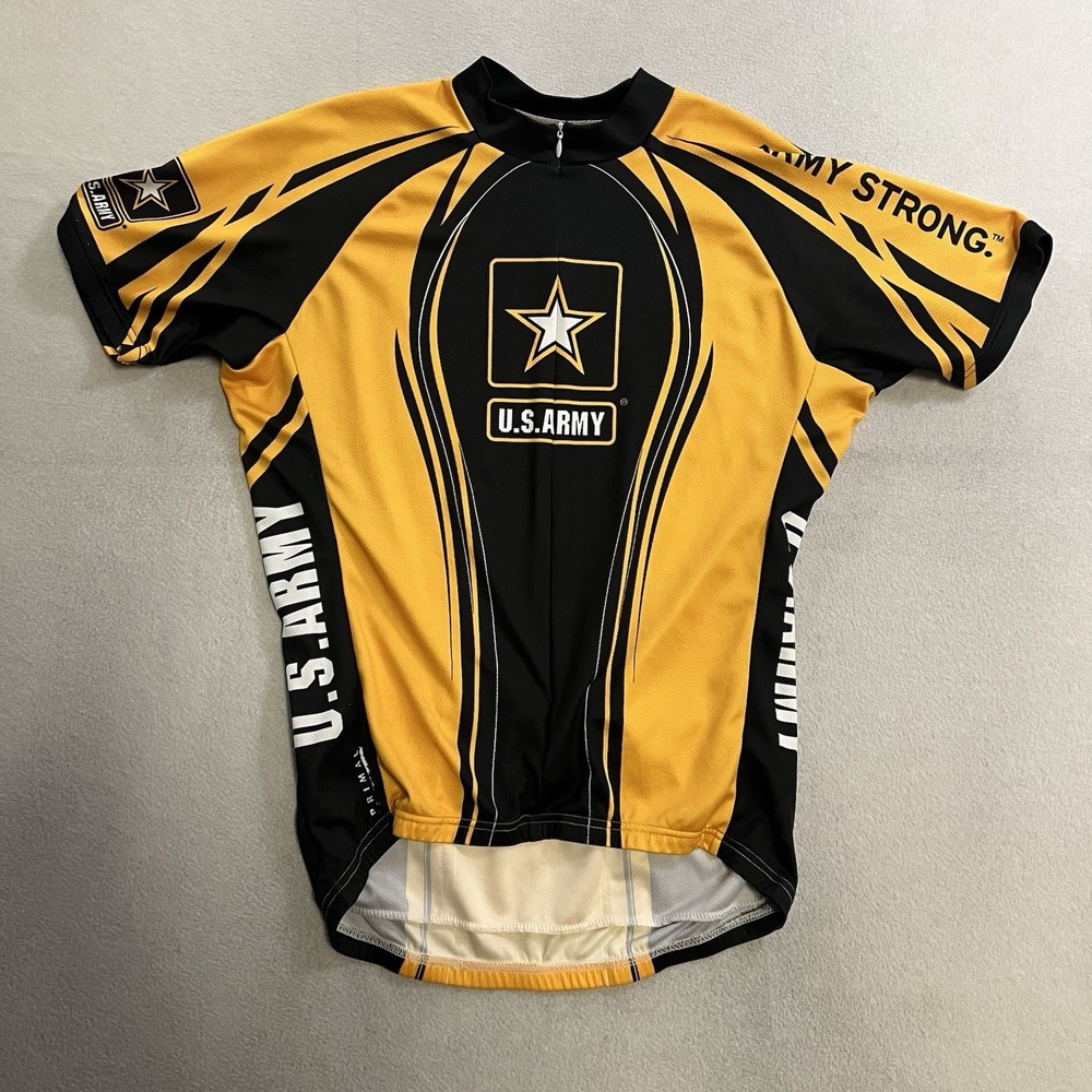 US Army Dad Primal Cycling Jersey Men's Size Large 3/4 zip Black Yellow